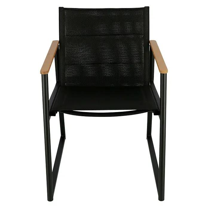 SENSUM Gartenstuhl Bergby - Natur, Schwarz, B x T x H: 58 x 70 x 84 cm - Schwarzer Stuhl mit Armlehnen aus Holz und einem Netzrücken. Ein stilvolles und modernes Möbelstück für den Innen- und Außenbereich.