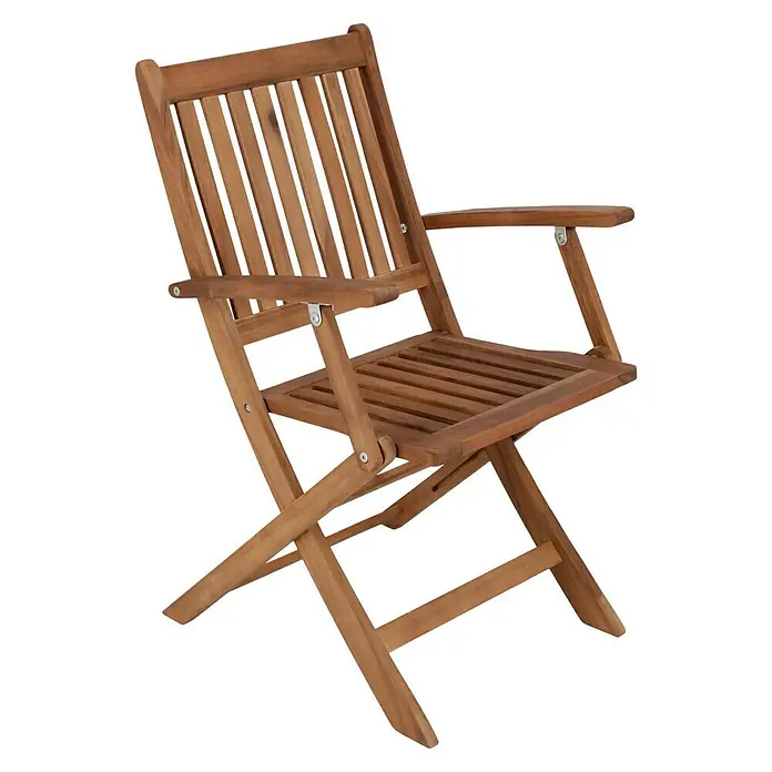 Sunfun Gartenmöbel-Set Diana - 5 -tlg., Akazienholz, Niederlehner mit Armlehne, Tischplatte ausziehbar - Ein stilvoller, klappbarer Holzstuhl mit Armlehnen, ideal für Garten oder Terrasse. Das warme Holz verleiht eine natürliche Note.
