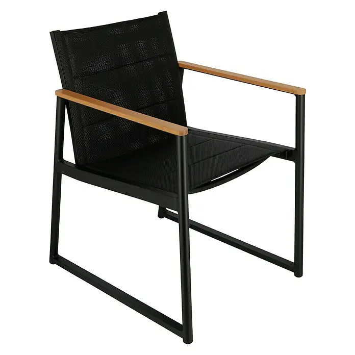 SENSUM Gartenstuhl Bergby - Natur, Schwarz, B x T x H: 58 x 70 x 84 cm - Schwarzer Sessel mit Holzarmlehnen. Das elegante Möbelstück kombiniert modernes Design mit natürlichen Akzenten und bietet stilvollen Komfort.