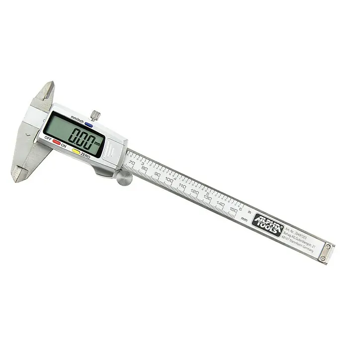 Alpha Tools Digitaler Messschieber - Messbereich: 0 - 150 mm, Stahl - Ein digitales Messschieber-Werkzeug, ideal für präzise Messungen in Handwerk und Industrie.