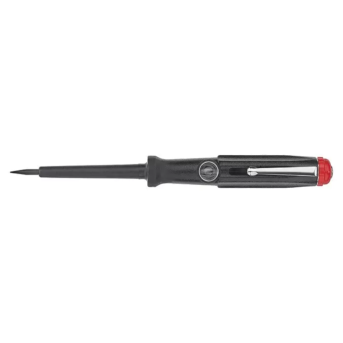 Wiha Spannungsprüfer 150 - 250 Volt - Klingenlänge: 60 mm - Schwarzer Spannungsprüfschraubendreher mit Schlitzspitze, roter Kappe und silbernem Clip.