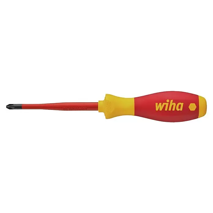 Wiha Elektriker-Schraubendreher SlimFix VDE - PZ 1, Klingenlänge: 80 mm - Rot-gelber isolierter Wiha Kreuzschlitzschraubendreher, gekennzeichnet mit IEC 60900:2004 und Made in Germany.