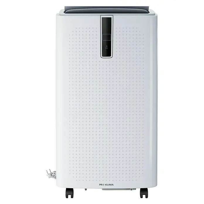 Voltomat Mobiles Klimagerät WiFi 12.000 BTU - 3.500 W, Raumgröße: 35 m², Weiß - Abbildung eines ProKlima Luftentfeuchters. Das Gerät ist weiß und hat ein digitales Display.
