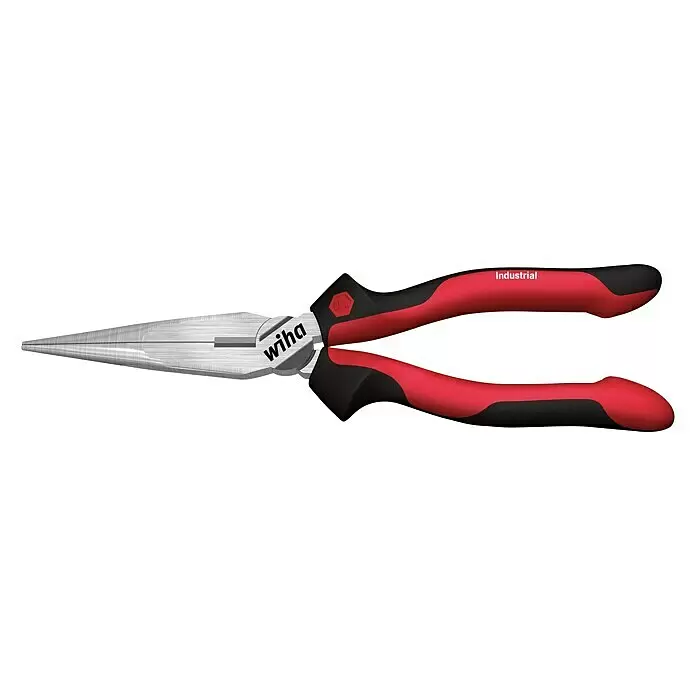 Wiha Flachrundzange Industrial - Länge: 20 cm, Gerade - Wiha Spitzzange mit roten und schwarzen Griffen. Die silbernen Metallbacken sind spitz zulaufend, für den Industrieeinsatz.