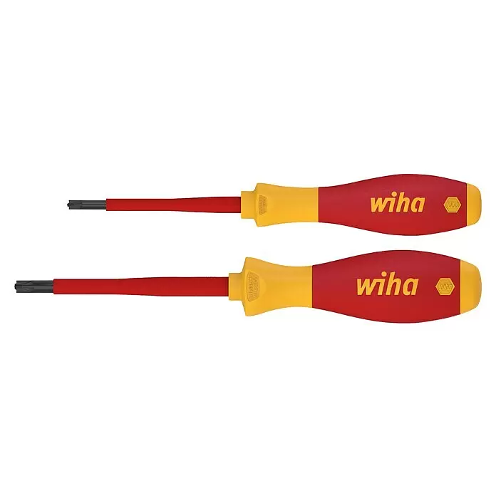 Wiha Schraubendreher-Set SoftFinish electric VDE - 2 -tlg., Schlitz- und Pozidriv-Schrauben - Zwei rot-gelbe Wiha Isolationsschraubendreher mit Sternprofil (Torx).
