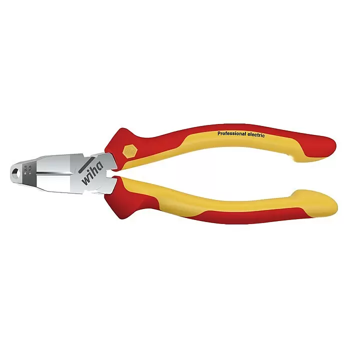 Wiha Professional electric Kombizange TriCut - Länge: 17,5 cm - Rot-gelb isolierte Wiha Kombizange mit Abisolierlöchern (1,5, 2,5) für professionelle Elektroarbeiten.
