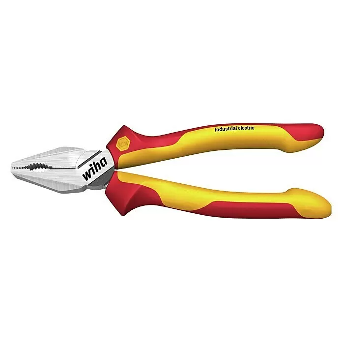Wiha Kombizange Industrial electric - Länge: 18 cm - Rote und gelbe Wiha Industrial Electric Zange mit silbernen Metallbacken.