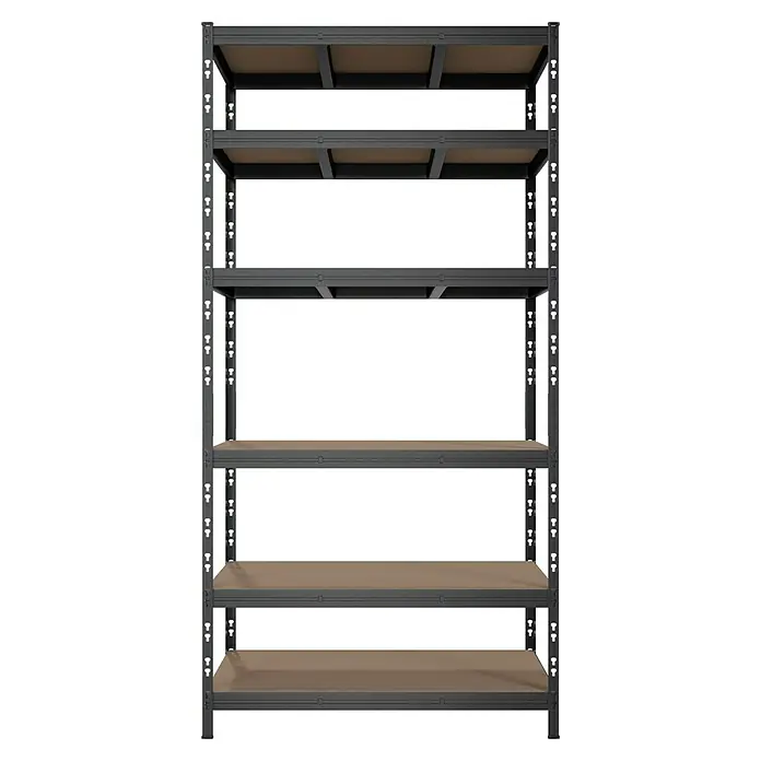 Regalux Schwerlastregal - H x B x T: 200 x 100 x 45 cm, Traglast pro Boden: 250 kg, Anzahl Böden: 6 Stk., Stecken, Anthrazit - Abbildung eines stabilen Metallregals mit mehreren Holzböden, ideal für Lagerung und Organisation im Haus oder Büro.