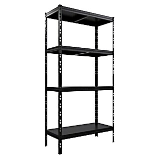 Regalux Metall-Schwerlastregal (L x B x H: 40 x 90 x 180 cm, Traglast: 120 kg/Boden, Anzahl Böden: 4 Stk., Stecken, Schwarz)