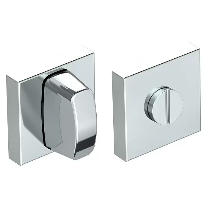 Diamond Doors Schlüsselschild - Edelstahl poliert, Poliert, Glänzend - Verchromtes, quadratisches Dreh- und Notentriegelungsschloss-Set mit Knebel und Schlitz für Notöffnung.