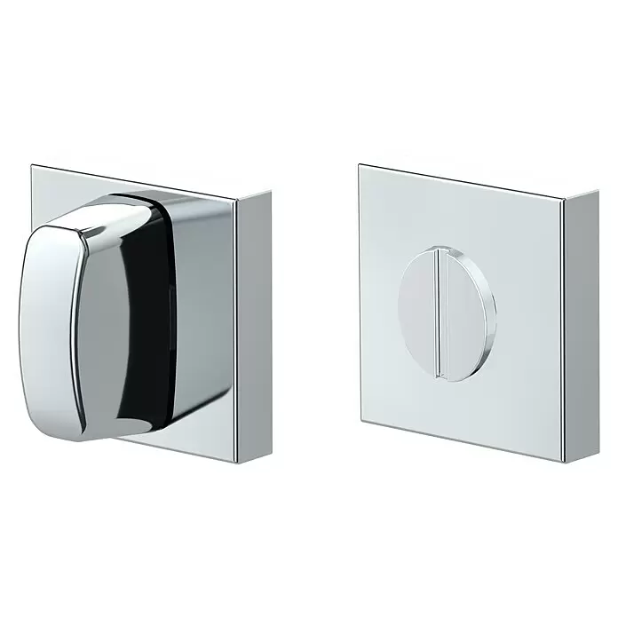 Diamond Doors Schlüsselschild - Edelstahl poliert, Poliert, Glänzend - Verchromter quadratischer Bad-WC-Verschluss mit Drehknauf und Notöffnung.