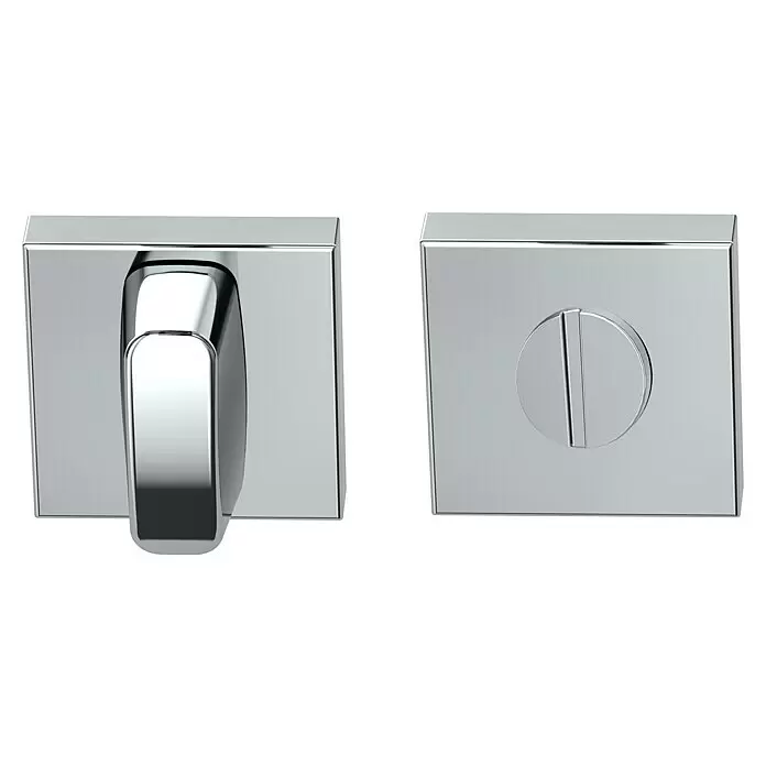 Diamond Doors Schlüsselschild - Edelstahl poliert, Poliert, Glänzend - Poliertes Chrom-Quadrat-Badschloss mit Drehgriff und Notentriegelung.