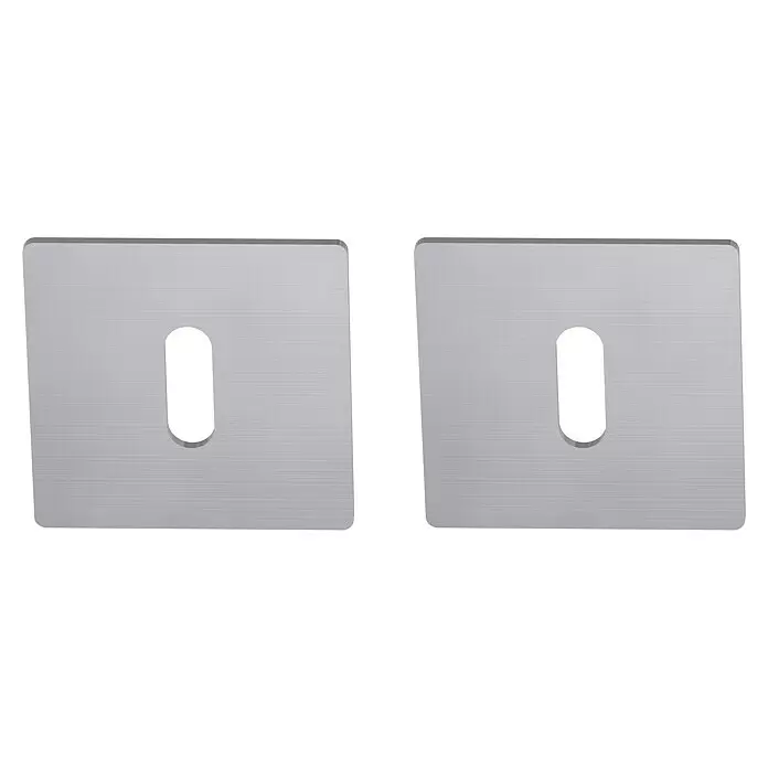 Diamond Doors Design Schlüsselschild - Buntbart, Edelstahl matt - Zwei silberne Metall-Rasierklingen, jede mit einem mittleren Schlitz.