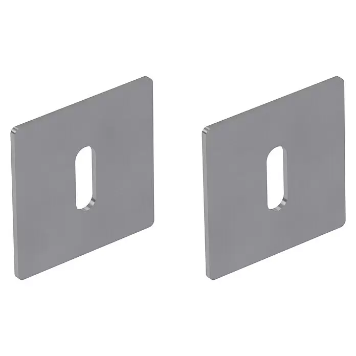 Diamond Doors Design Schlüsselschild - Buntbart, Edelstahl matt - Zwei gebürstete Metallplatten, jeweils mit einem mittigen, vertikalen, abgerundeten Schlitz.