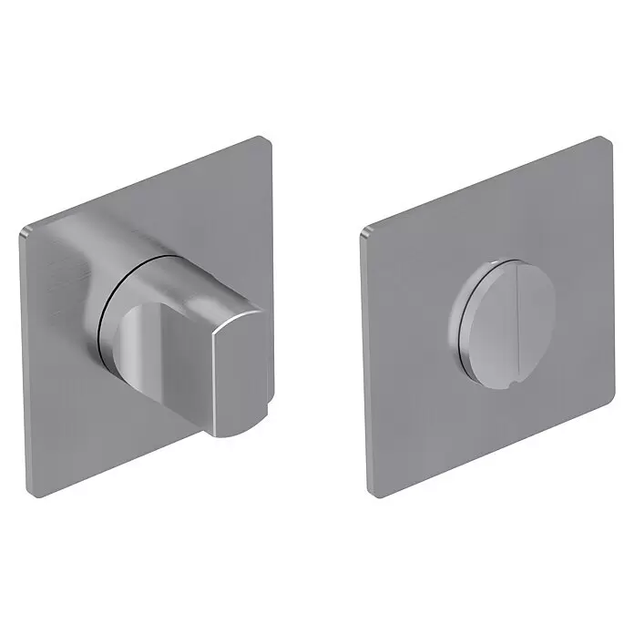 Diamond Doors Design Schlüsselschild - Schlitzkopf/Olive, Edelstahl matt, Eckig - Gebürstetes Metall-Tür-WC-Verriegelung mit quadratischen Platten. Links Drehknauf, rechts Notentriegelungsschlitz.