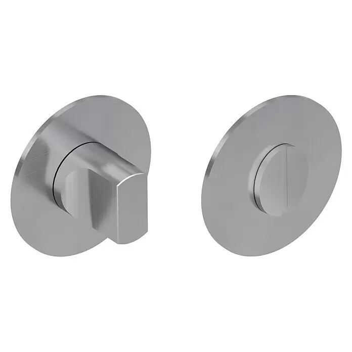 Diamond Doors Design Schlüsselschild - Durchmesser Rosette: 54 mm, Schlitzkopf/Olive, Edelstahl matt, Rund - Set aus gebürstetem Edelstahl-WC-Türverschluss mit Drehknauf und Notentriegelung.