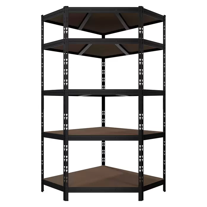 Regalux Eckregal - H x B x T: 180 x 75 x 45 cm, Traglast pro Boden: 200 kg, Anzahl Böden: 5 Stk., Stecken, Schwarz