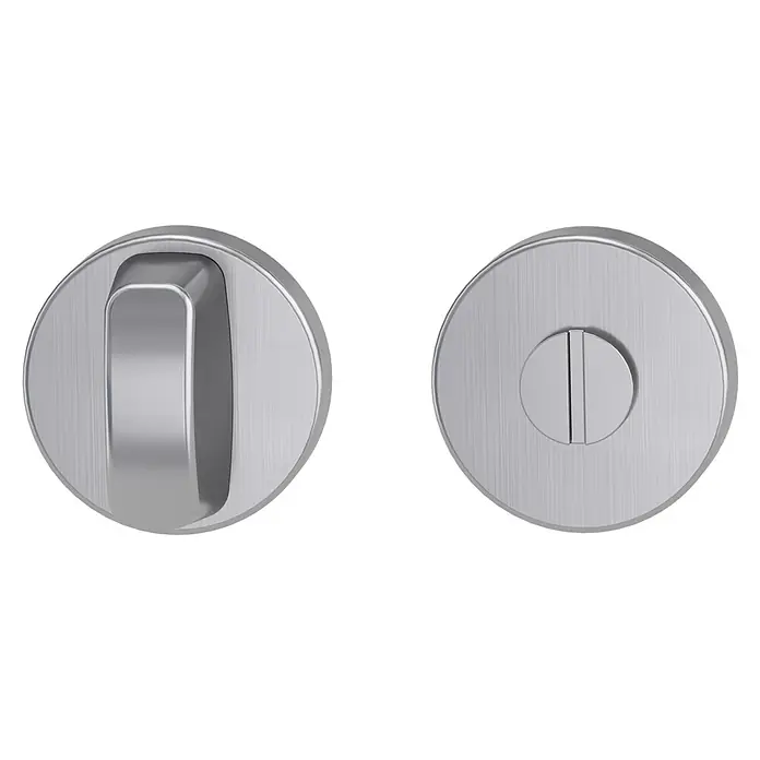 Diamond Doors Schlüsselschild - Durchmesser Rosette: 51 mm, Schlitzkopf/Olive, Edelstahl, Matt - Nahaufnahme von zwei modernen Türbeschlägen aus gebürstetem Stahl, die ein elegantes Design und hohe Funktionalität vereinen.