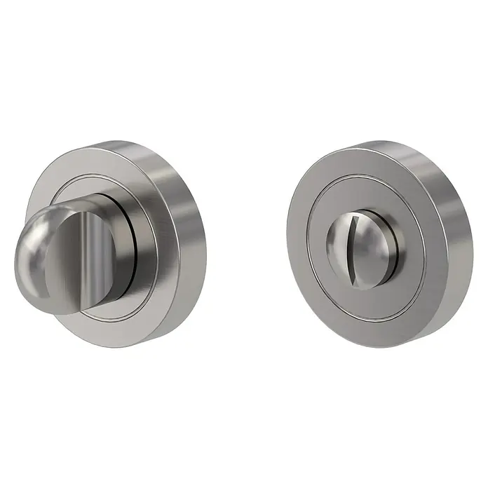 Diamond Doors Schlüsselschild - Durchmesser Rosette: 51 mm, Schlitzkopf/Olive, Samtgrau - Abbildung eines Türschlosses mit einem Drehknopf auf der einen Seite und einem Schlitzschraubenzieher-Mechanismus auf der anderen Seite.