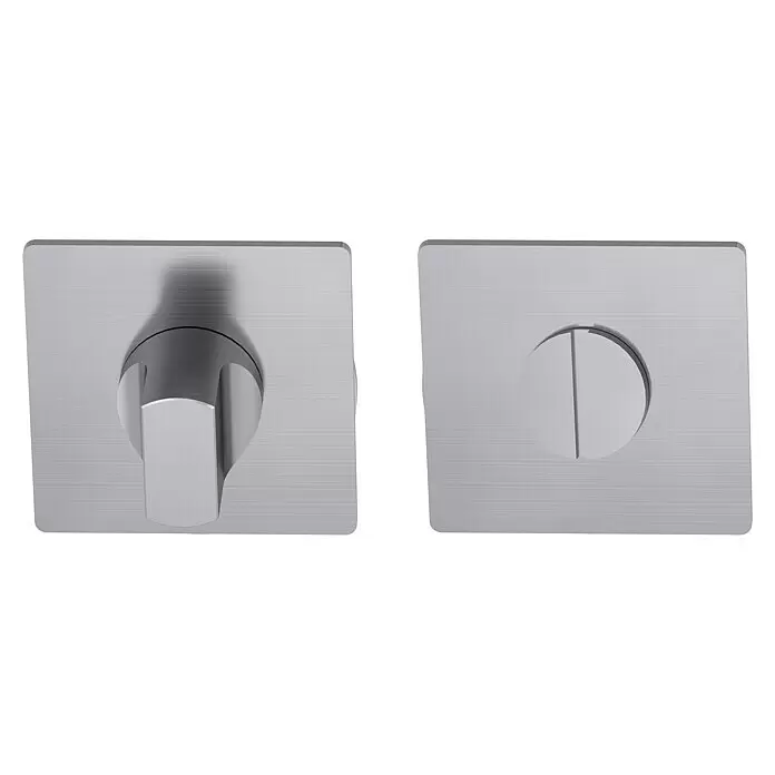 Diamond Doors Design Schlüsselschild - Schlitzkopf/Olive, Edelstahl matt, Eckig - Set aus mattiertem silbernem Dreh- und Notentriegelungsknauf für Badtüren mit Drehgriff und Schlitz für Notöffnung.