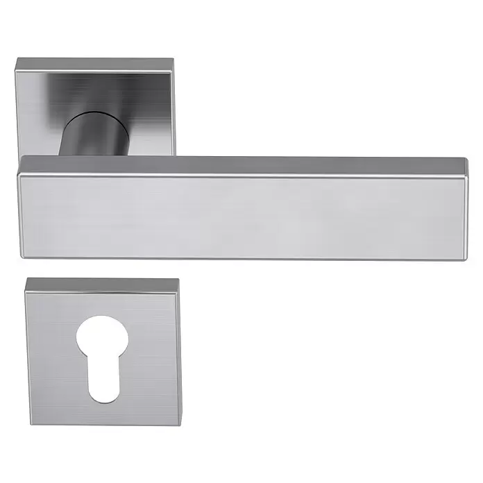 Diamond Doors Creative Zimmertürgarnitur Lancaster - Edelstahl matt - Türdrücker und passendes Schlüssellochschild aus gebürstetem Metall.
