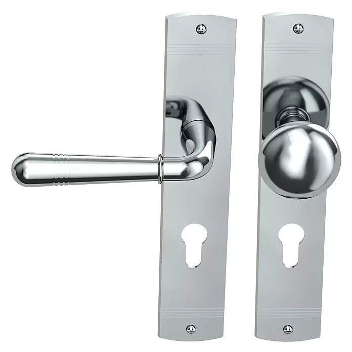 Diamond Doors Classic Wechselgarnitur Oklahoma - Stärke Tür: 38 mm - 45 mm, Chrom, DIN Anschlag: Links - Diagonale Ansicht