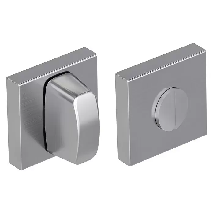 Diamond Doors Schlüsselschild - Edelstahl matt, Matt - Gebürstete Edelstahl-Vierkant-Dreh- und Entriegelungs-Türschlösser, eine Seite mit Knebel, andere mit Notentriegelung.
