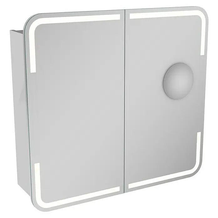 Camargue Stella LED-Spiegelschrank - B x H: 80 x 73,7 cm, Holz, Weiß, Mit Beleuchtung, Kantenausführung Tür: Abgerundet - Moderne LED Spiegelschrank mit zwei Türen und einem runden Griff. Der Spiegelschrank bietet praktischen Stauraum und eine angenehme Beleuchtung.