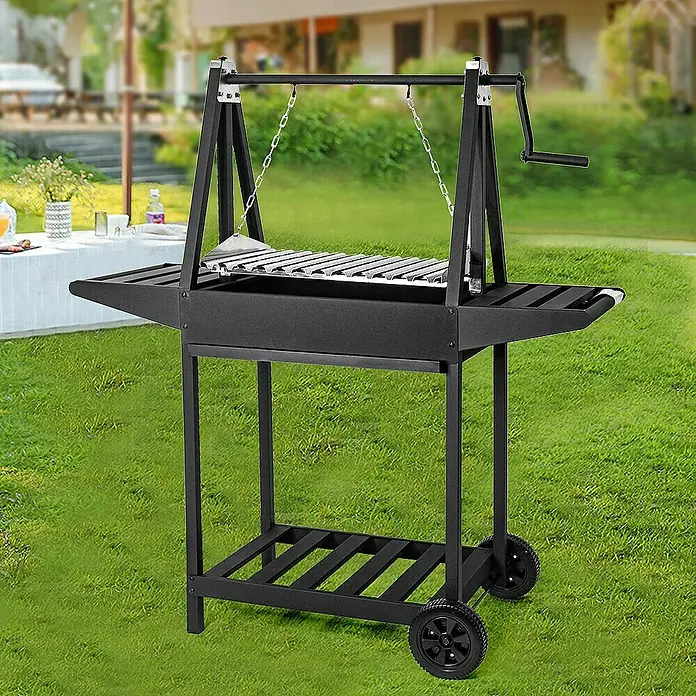 Grillstar Barbacoa de carbón Idaho - Superficie de la parrilla (An x Pr): 58,6 x 39,5 cm, Negro - Carrito de barbacoa negro con parrilla ajustable y mecanismo de manivela para una óptima experiencia al aire libre.