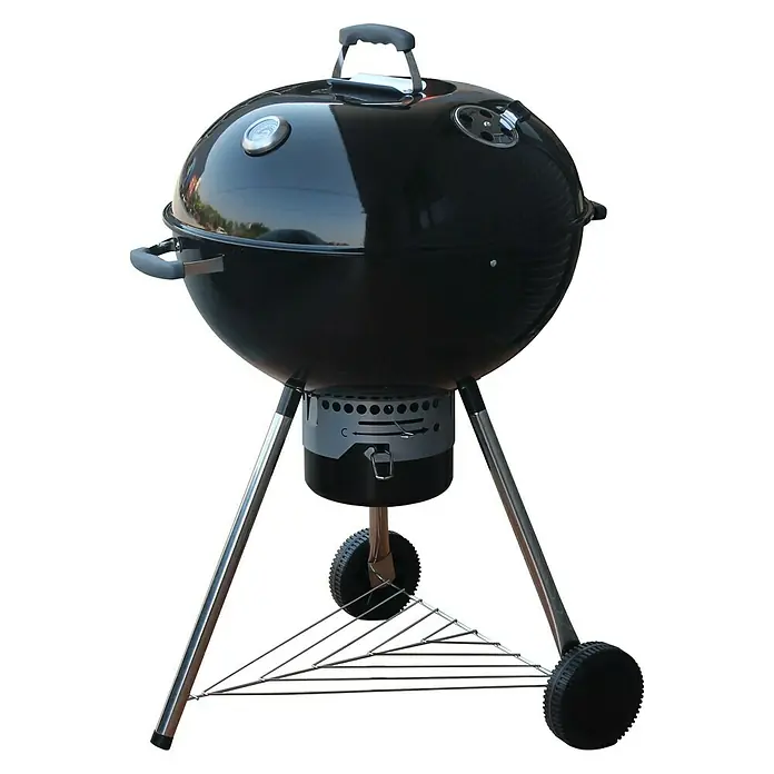 Kingstone Barbacoa redonda con tapa Bullet 66 - Diámetro de la superficie de la parrilla: 66 cm, Negro - Aquí hay una parrilla de carbón, perfecta para asados al aire libre. Su diseño promete deliciosos resultados.