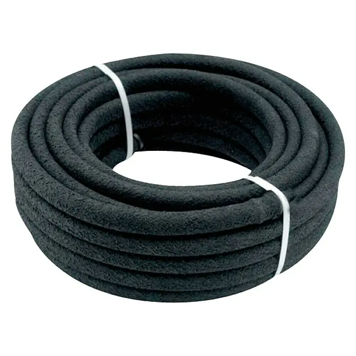 Manguera microporosa - Ø x L: 16 mm x 25 m, Polipropileno, Caudal de agua máx.: 3 l/h - Un rollo de cordón de sellado negro, atado con una brida blanca, ideal para trabajos de sellado.