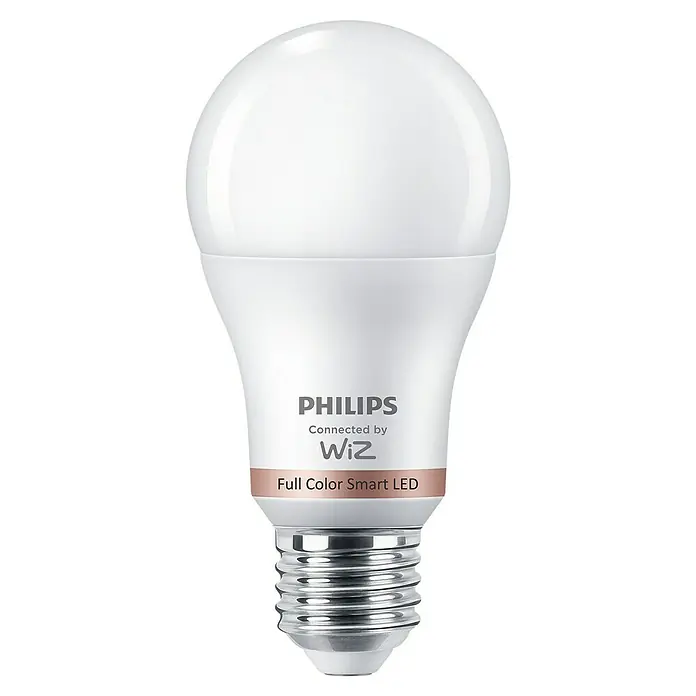 Philips Wiz Bombilla LED inteligente Full color - E27, RGBW, 806 lm, 8,5 W - Imagen de una bombilla LED inteligente Philips a todo color conectada por WiZ, diseñada para soluciones de iluminación modernas.
