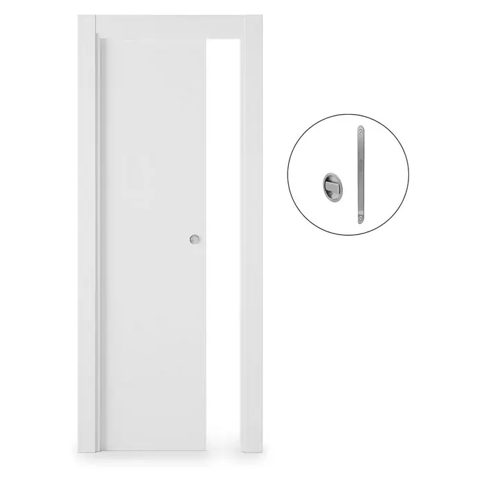 Puerta corredera de madera Barbados - 82,5 x 203 cm, Blanco, Maciza, Con pico de loro - Puerta corredera blanca con herrajes a juego para interiores modernos. Elegancia y funcionalidad combinadas en un producto.
