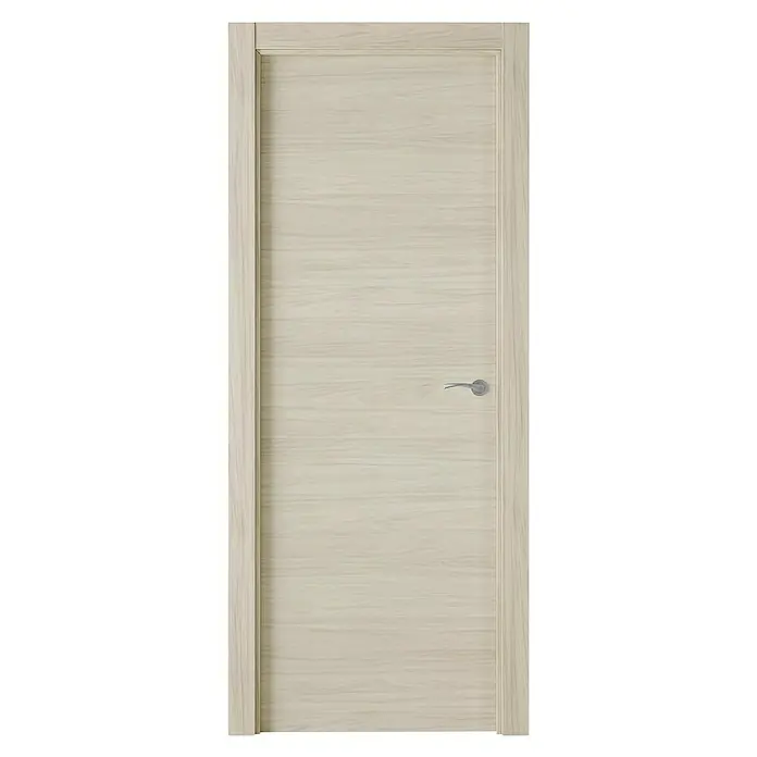 Pack puerta de interior Arizona - 82,5 x 203 cm, Izquierda, Roble arena - Elegante puerta de madera clara con vetas horizontales y manija plateada. Perfecta para interiores modernos.