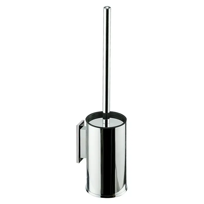 Tauro Baño Brass Escobillero - Acero inoxidable, Plateado - Juego de escobilla de baño cromado de pared con mango elegante y recipiente cilíndrico para un accesorio de baño higiénico y elegante.