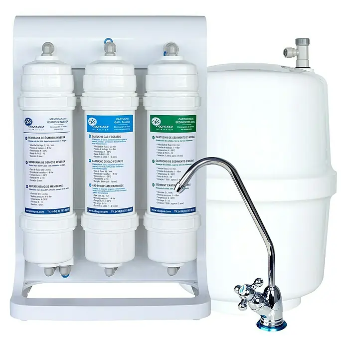 Bb agua Equipo de ósmosis inversa Efficient - Caudal: 288 l/día - Sistema de filtro de agua por ósmosis, con tres cartuchos de filtro y un grifo para agua potable limpia.