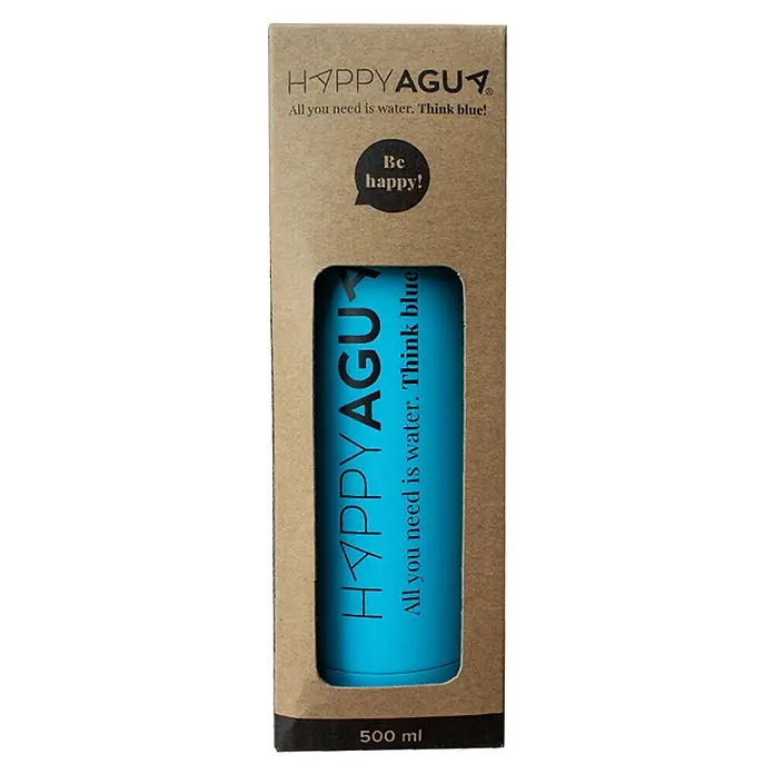Bb agua Botella térmica Happy Agua - Azul, Acero inoxidable - ¡La botella de agua Happy Agu en azul radiante! La botella reutilizable con la inscripción "All you need is water".
