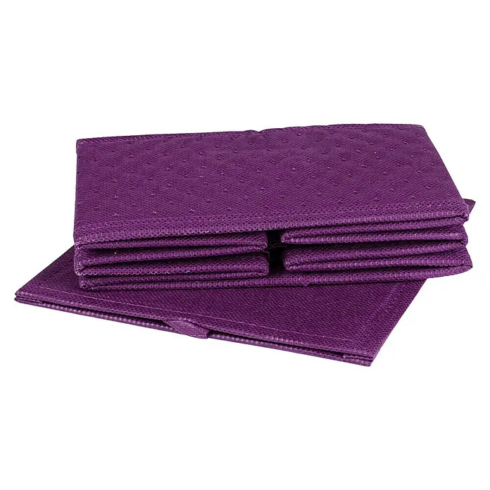 Organizador acolchado - 36 x 18 x 10 cm, Número de compartimentos: 8 ud., Lila - Primer plano de cajas de almacenamiento de tela morada, apiladas ordenadamente, mostrando una superficie texturizada.