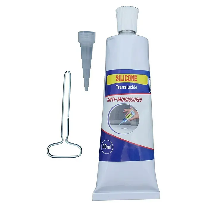 Atmos Silicona para juntas antihumedad Atmosilic - Transparente - Tubo de silicona translúcida de 60 ml, adecuado para ambientes húmedos, acompañado de una boquilla aplicadora y una herramienta.