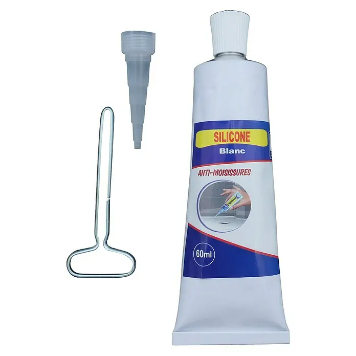 Atmos Silicona para juntas antihumedad Atmosilic - Blanco - Sellador de silicona "Blanc" (60ml) con fórmula antimoho, incluye boquilla y herramienta de apertura.