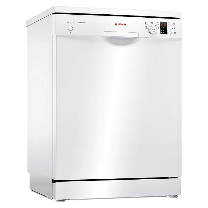 Bosch Lavavajillas libre instalación SMS25AW05E - Ancho: 60 cm, Número de cubiertos: 12 ud., Consumo de agua por uso: 9,5 l - Lavavajillas blanco Bosch Serie 2 SilencePlus para un lavado eficiente y silencioso.