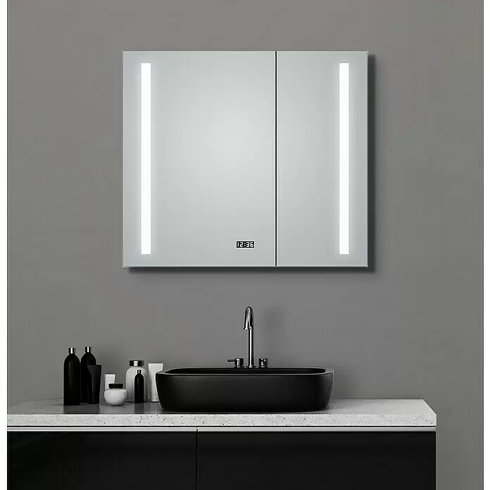 DSK LED-Spiegelschrank Aluminio Sun - B x H: 80 x 70 cm, Aluminium, Silber - Stimmungsaufnahme