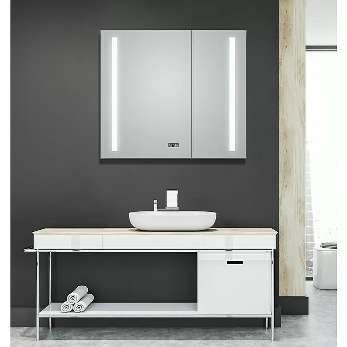 DSK LED-Spiegelschrank Aluminio Sun - B x H: 80 x 70 cm, Aluminium, Silber - Stimmungsaufnahme
