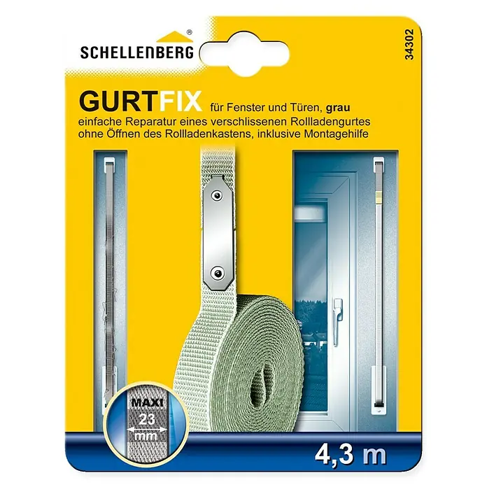 Schellenberg Gurtfix MaxiLänge: 4,3 cm, Gurtbreite: 23 mm, Grau - Abbildung des Schellenberg Gurtfix für Fenster und Türen, eine einfache Lösung zur Reparatur von Rollladengurten ohne Kastenöffnung.