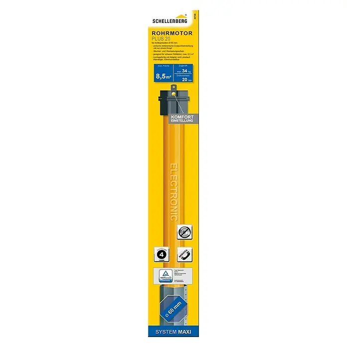 Schellenberg Rohrmotor Maxi Plus 20Max. Rollladenfläche: 8,5 m² bei Kunststoffrollläden, Einbaulänge: 555 mm, Zugkraft: 34 kg