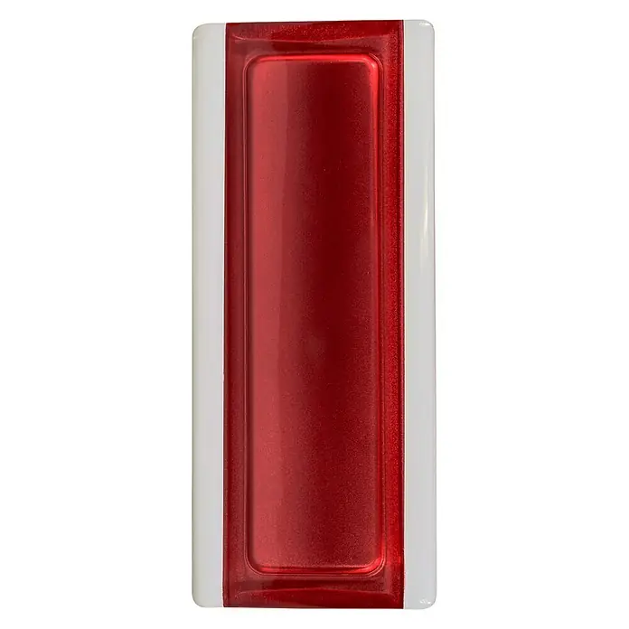 Fuchs Design Glasbausteinprofil - Rubin, 18 x 8 cm, Glas - Nahaufnahme eines roten Notfallmelders mit weißem Rahmen, der Sicherheit und Schutz in den Fokus rückt.