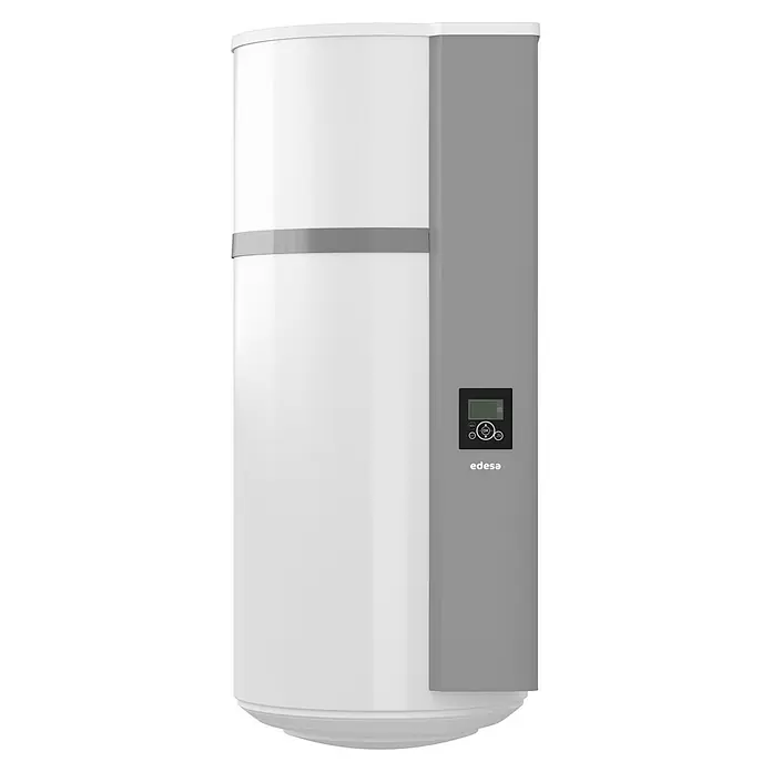 Edesa Bomba de calor para agua Hydra ACS - Potencia térmica: 1.200 W, Capacidad volumétrica: 100 l - Un termo de agua Edesa blanco y moderno con controles grises en el lateral. Agua caliente eficiente para tu hogar.