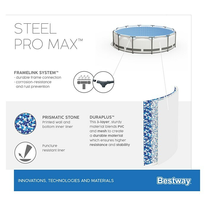 Bestway Opzetzwembad Steel Pro MAX (Ø x h: 549 x 122 cm, Grijs, 23.062 l) | BAUHAUS