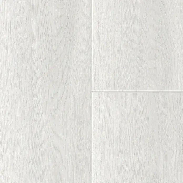 Vinylbodenmuster Rigid Eiche Snow - 297 x 180 x 3,5 mm, Landhausdiele - Detailaufnahme einer hellen Holzoberfläche, die eine feine Maserung und eine gleichmäßige Farbgebung aufweist. Ideal für moderne Möbel.