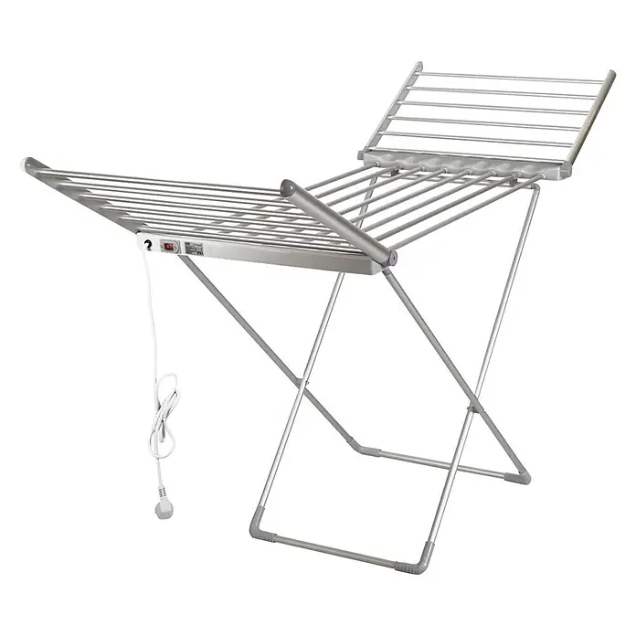 Fulmo Tendedero con alas eléctrico Fulmo - Longitud cuerda de tender: 15 m, L x An x Al: 146 x 55 x 74 cm, Plateado - Tendedero eléctrico de metal con diseño plegable para secado de ropa en interiores.